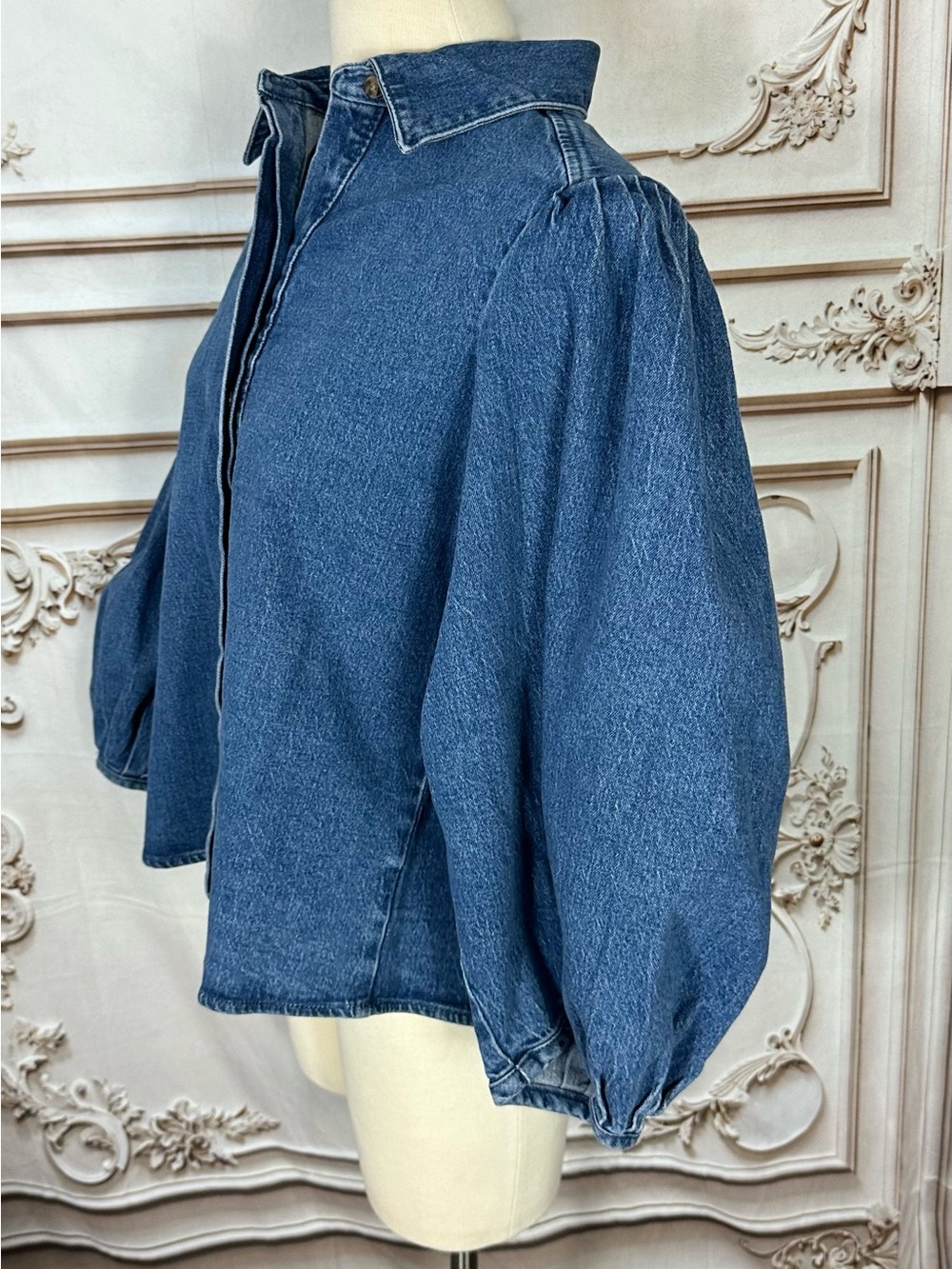 Blue Puff-Sleeve Denim Jacket - Picture 6 of 16